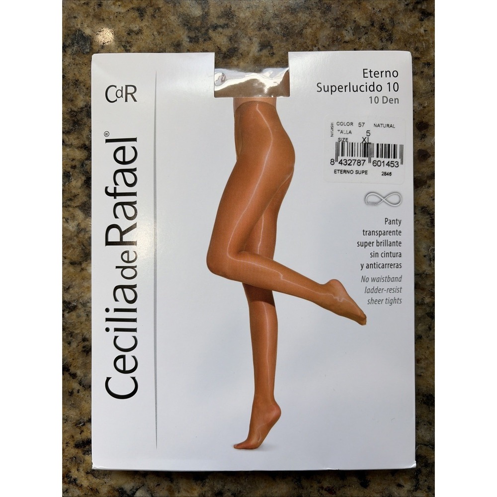 Cecilia de Rafael Eterno 10 Den No Waist Ladder-Resist Sheer Tights 5 XL Natural